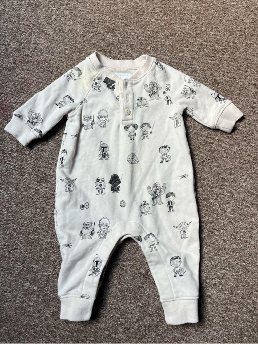 GAP Star Wars Cream One-Piece Bodysuit with Black Character Prints